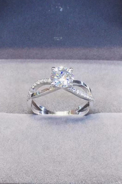 2 Carat Brilliant Round Cut Sparkala™ Crisscross Platinum Over Pure Sterling Silver Ring by Sparkala
