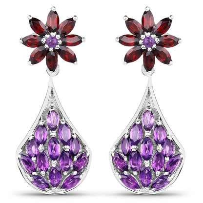 3.80 Carat Genuine Amethyst, Garnet and Amethyst .925 Sterling Silver Earrings  DestGlow