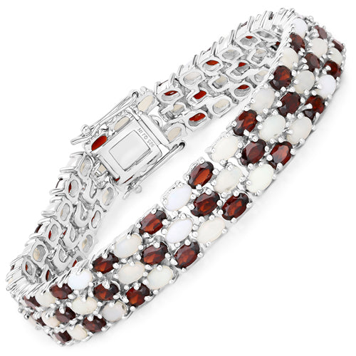 24.08 Carat Genuine Opal and Garnet .925 Sterling Silver Bracelet by Bids.com