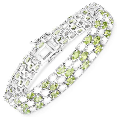 19.73 Carat Genuine Opal and Peridot .925 Sterling Silver Bracelet by Bids.com