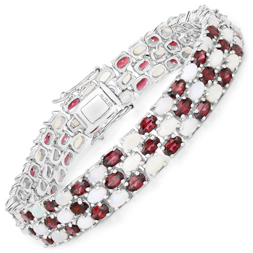24.08 Carat Genuine Opal and Rhodolite .925 Sterling Silver Bracelet by Bids.com