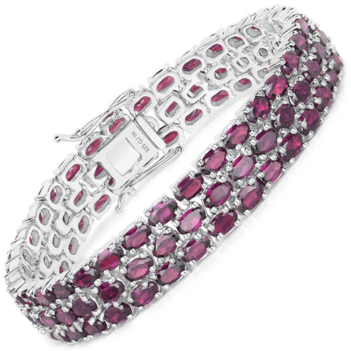 30.80 Carat Genuine Rhodolite .925 Sterling Silver Bracelet  DestGlow