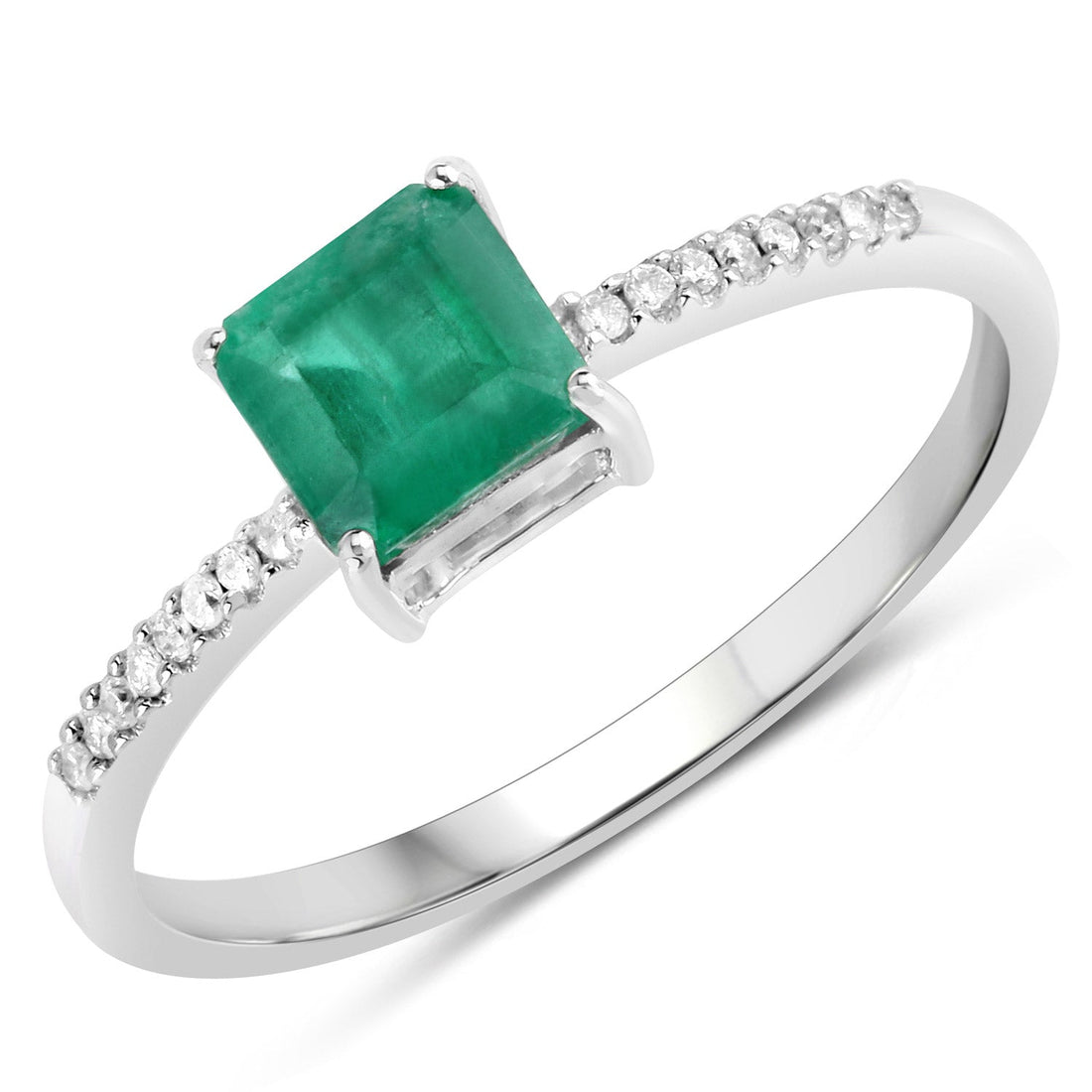 0.64 Carat Genuine Zambian Emerald and White Diamond 14K White Gold Ring by Bids.com