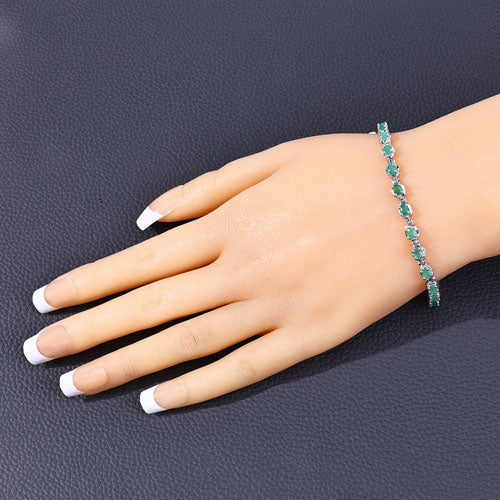 3.78 Carat Genuine Emerald .925 Sterling Silver Bracelet  DestGlow