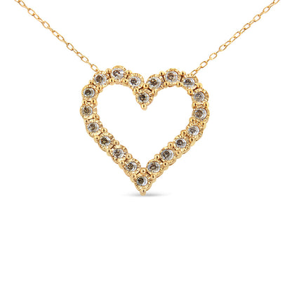 10K Yellow Gold Flashed .925 Sterling Silver 1/2 Cttw Champagne Diamond Miracle Plate Heart Pendant Necklace (K-L Color, I1-I2 Clarity) - 18" by Bids.com