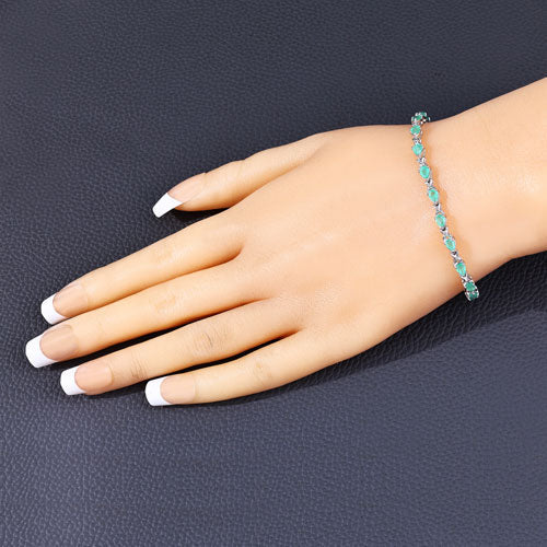 3.08 Carat Genuine Emerald .925 Sterling Silver Bracelet  DestGlow