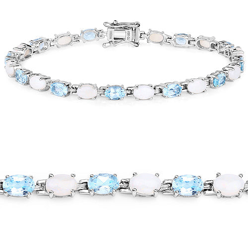 9.02 Carat Genuine Blue Topaz and Opal .925 Sterling Silver Bracelet  DestGlow