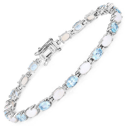 9.02 Carat Genuine Blue Topaz and Opal .925 Sterling Silver Bracelet  DestGlow