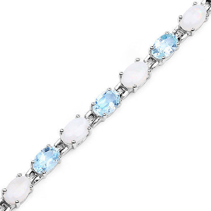 9.02 Carat Genuine Blue Topaz and Opal .925 Sterling Silver Bracelet  DestGlow