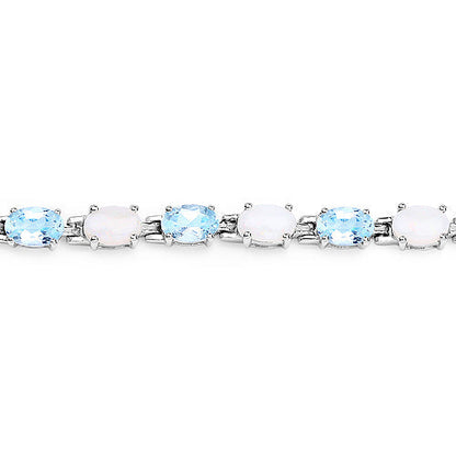 9.02 Carat Genuine Blue Topaz and Opal .925 Sterling Silver Bracelet  DestGlow
