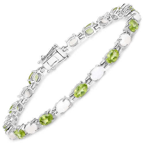 7.92 Carat Genuine Peridot and Opal .925 Sterling Silver Bracelet  DestGlow