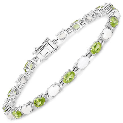 7.92 Carat Genuine Peridot and Opal .925 Sterling Silver Bracelet  DestGlow