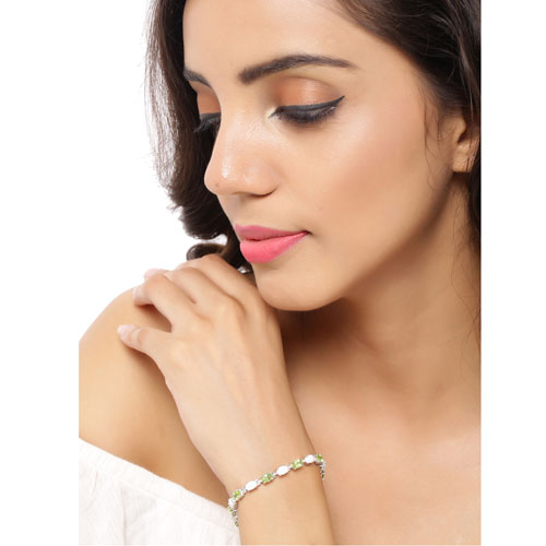 7.92 Carat Genuine Peridot and Opal .925 Sterling Silver Bracelet  DestGlow