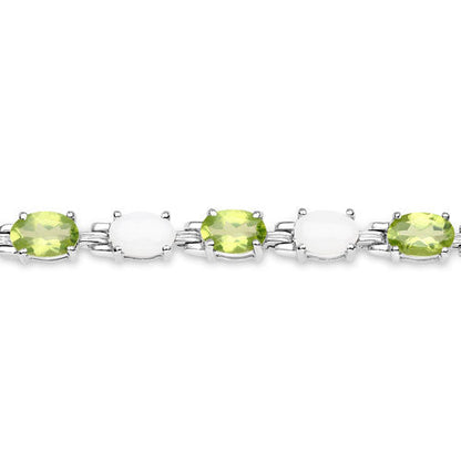 7.92 Carat Genuine Peridot and Opal .925 Sterling Silver Bracelet  DestGlow