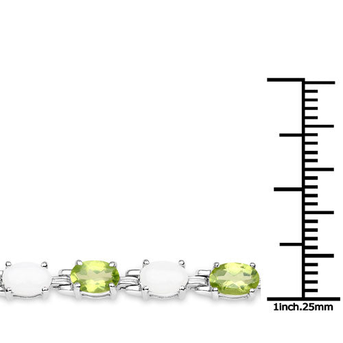 7.92 Carat Genuine Peridot and Opal .925 Sterling Silver Bracelet  DestGlow