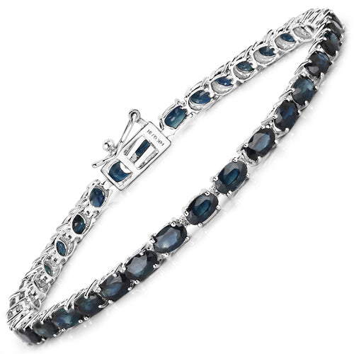 7.48 Carat Genuine Blue Sapphire 14K White Gold Bracelet  DestGlow