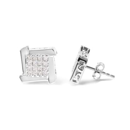 10K White Gold 1/2 Cttw Composite Princess Diamond Square and Swirl Stud Earrings (I-J Color, I1-I2 Clarity) by Bids.com