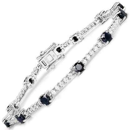 6.21 Carat Genuine Blue Sapphire and White Zircon .925 Sterling Silver Bracelet by Bids.com