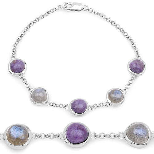 11.00 Carat Genuine Charolite And Labradorite .925 Sterling Silver Bracelet  DestGlow