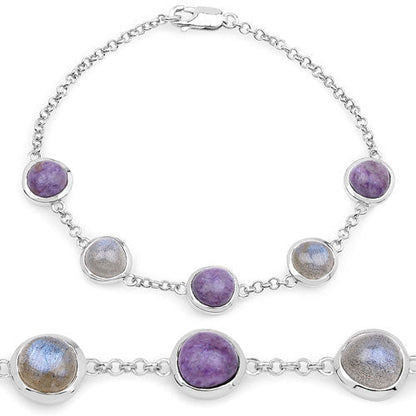 11.00 Carat Genuine Charolite And Labradorite .925 Sterling Silver Bracelet  DestGlow