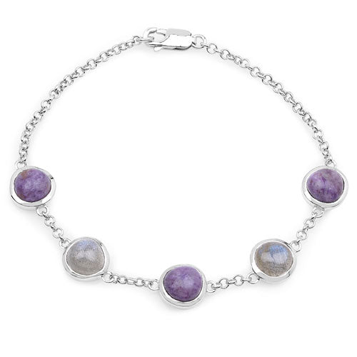 11.00 Carat Genuine Charolite And Labradorite .925 Sterling Silver Bracelet  DestGlow