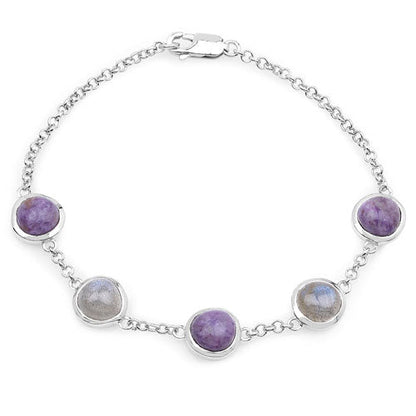 11.00 Carat Genuine Charolite And Labradorite .925 Sterling Silver Bracelet  DestGlow