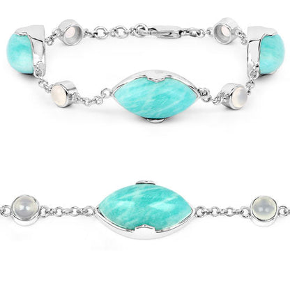 29.70 Carat Genuine Amazonite and White Agate .925 Sterling Silver Bracelet by Bids.com