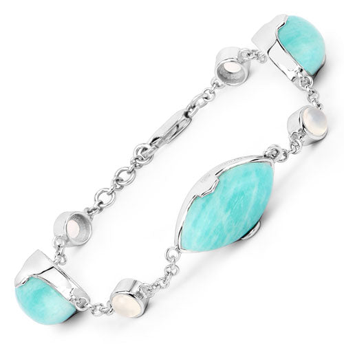 29.70 Carat Genuine Amazonite and White Agate .925 Sterling Silver Bracelet by Bids.com