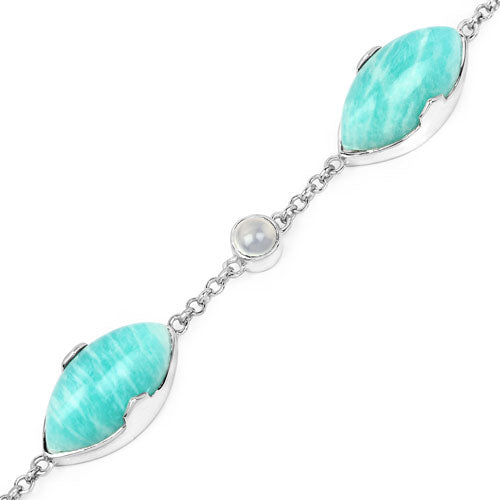 29.70 Carat Genuine Amazonite and White Agate .925 Sterling Silver Bracelet by Bids.com