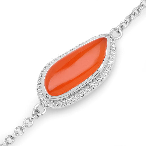 5.50 Carat Genuine Carnelian And White Topaz .925 Sterling Silver Bracelet by Bids.com