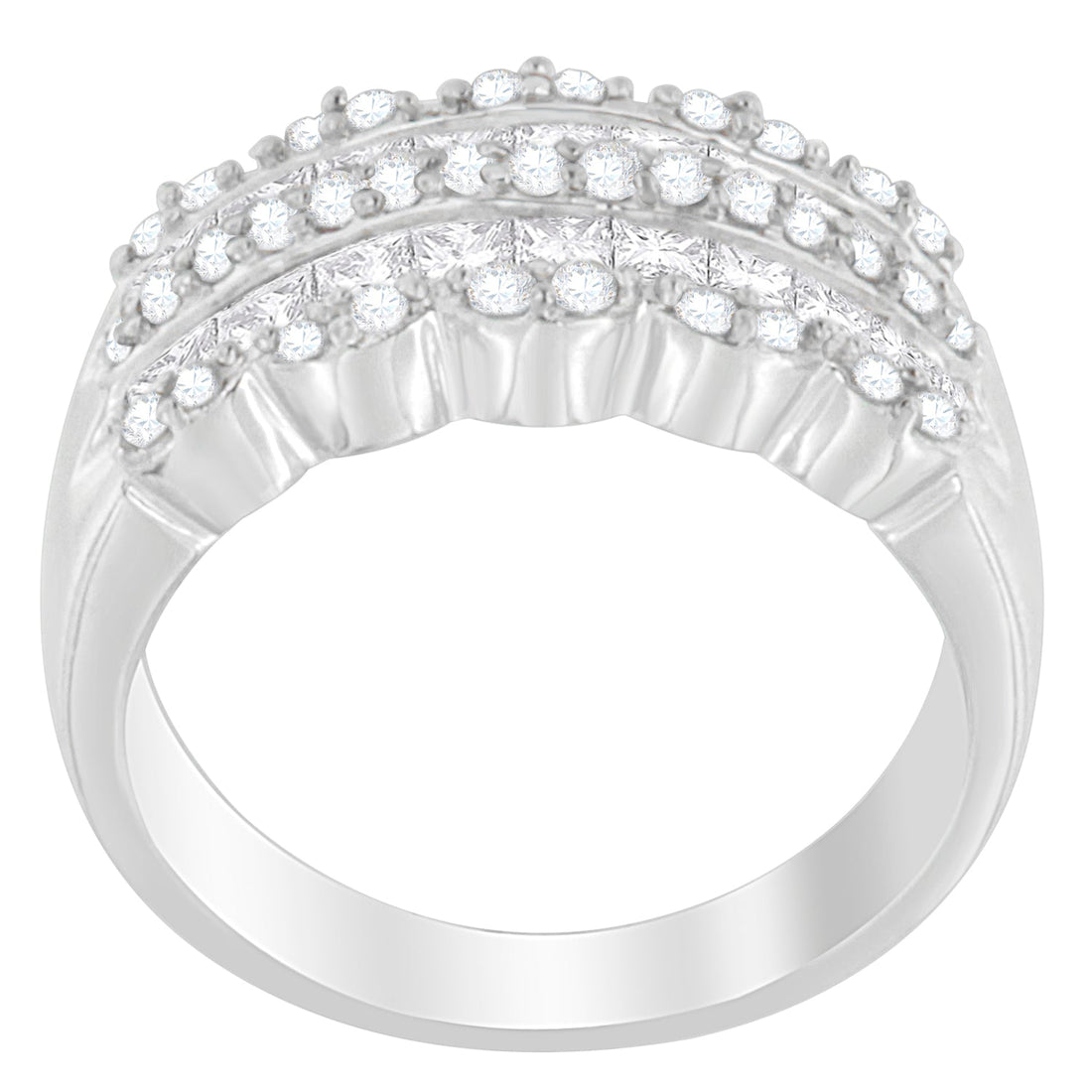 14K White Gold 1 1/7ct. TDW Round and Princess-Cut Diamond Ring(H-I, SI2-I1) by Bids.com
