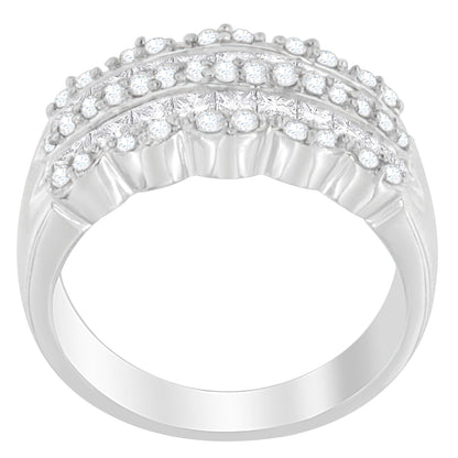 14K White Gold 1 1/7ct. TDW Round and Princess-Cut Diamond Ring(H-I, SI2-I1) by Bids.com