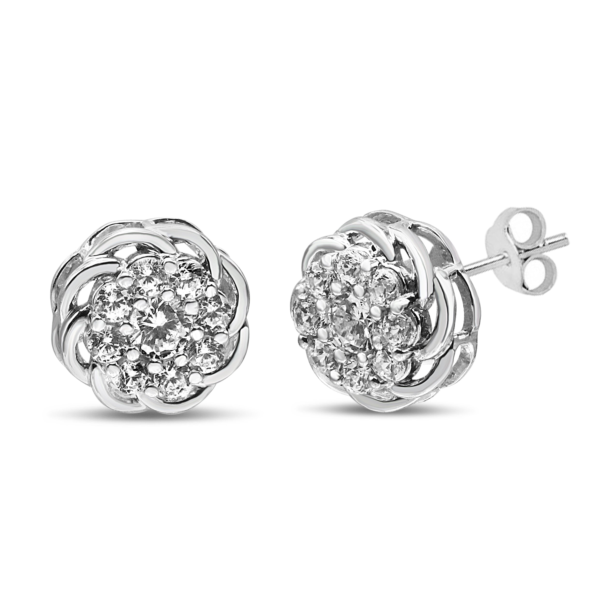 .925 Sterling Silver 1/2 Cttw Round Diamond Cluster Openwork Floral Halo Stud Earrings (I1-I2 Clarity, I-J Color) by Bids.com