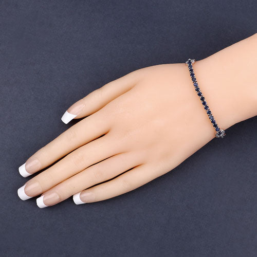 2.41 Carat Genuine Blue Sapphire and White Zircon .925 Sterling Silver Bracelet by Bids.com