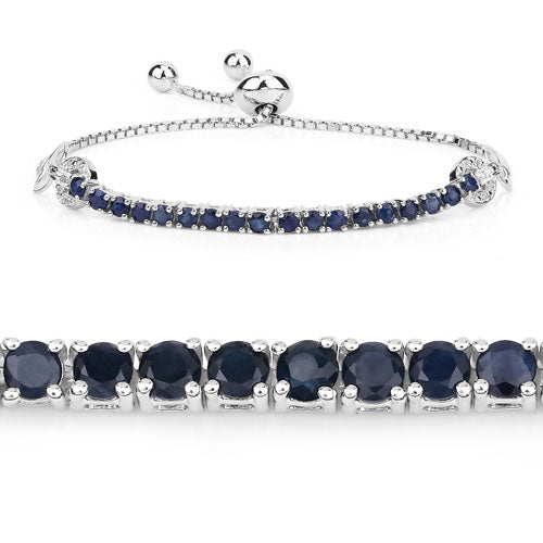 2.41 Carat Genuine Blue Sapphire and White Zircon .925 Sterling Silver Bracelet by Bids.com