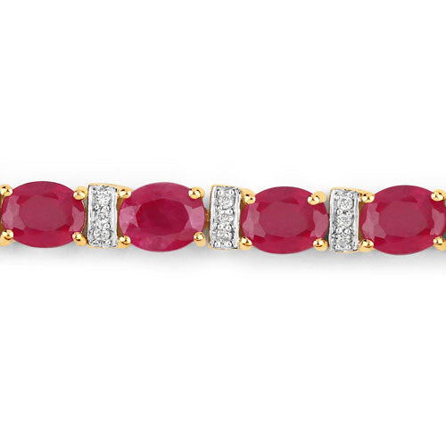 7.76 Carat Genuine Ruby and White Diamond 14K Yellow Gold Bracelet  DestGlow