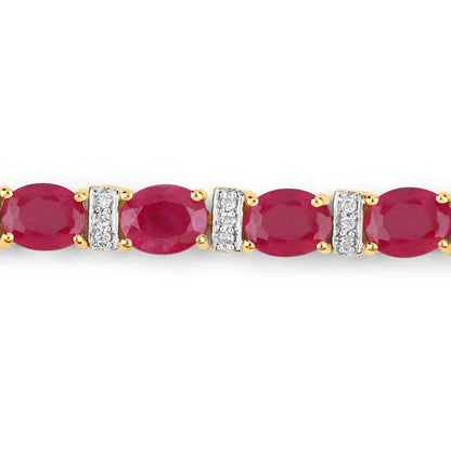 7.76 Carat Genuine Ruby and White Diamond 14K Yellow Gold Bracelet  DestGlow