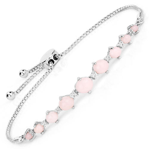 5.50 Carat Genuine Pink Opal and White Topaz .925 Sterling Silver Bracelet  DestGlow