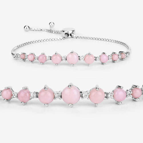 5.50 Carat Genuine Pink Opal and White Topaz .925 Sterling Silver Bracelet  DestGlow