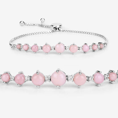 5.50 Carat Genuine Pink Opal and White Topaz .925 Sterling Silver Bracelet  DestGlow