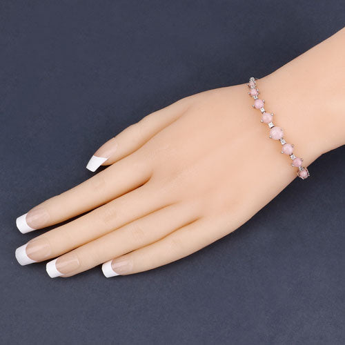 5.50 Carat Genuine Pink Opal and White Topaz .925 Sterling Silver Bracelet  DestGlow