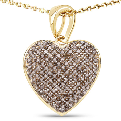 14K Yellow Gold Plated 0.68 Carat Genuine Champagne Diamond .925 Sterling Silver Heart Shape Pendant by Bids.com