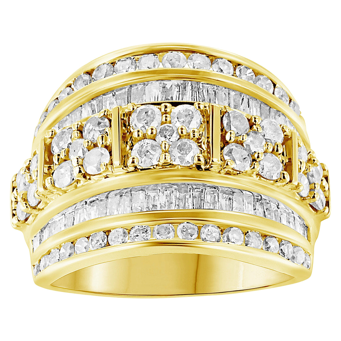 .925 Sterling Silver 2.0 Cttw Round &amp; Baguette Cut Diamond Multi-Row Channel Set Tapered Cocktail Fashion Ring (I-J Color, I3 Clarity) - Size 7 by Bids.com