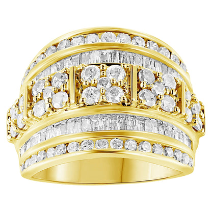.925 Sterling Silver 2.0 Cttw Round &amp; Baguette Cut Diamond Multi-Row Channel Set Tapered Cocktail Fashion Ring (I-J Color, I3 Clarity) - Size 7 by Bids.com