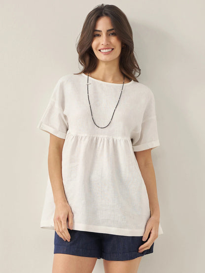 100% Linen Round Neck Pleated Pullover Top QUINLAN by LINTICO