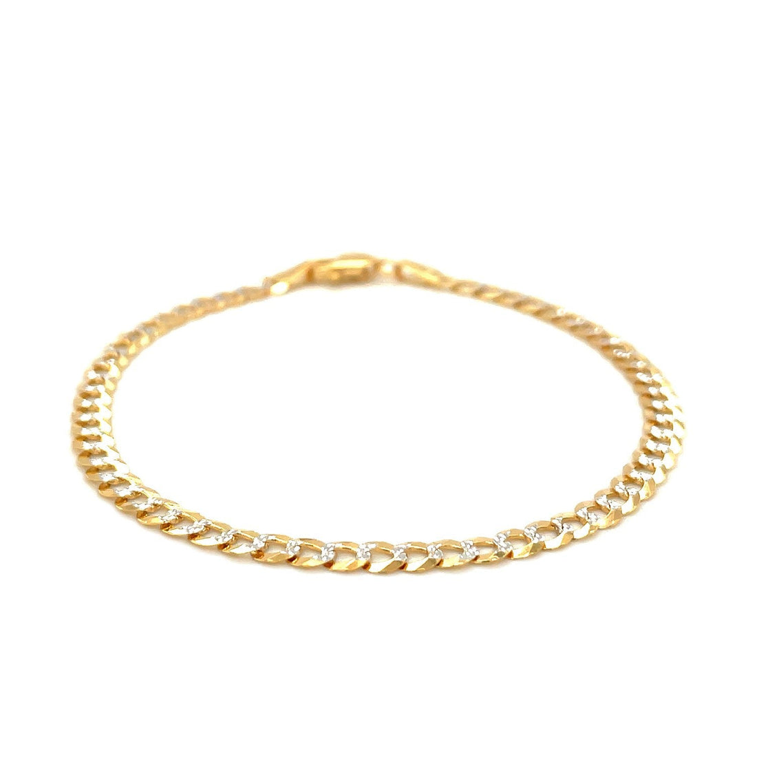 3.6mm 14k Two Tone Gold Pave Curb Bracelet by Bids.com