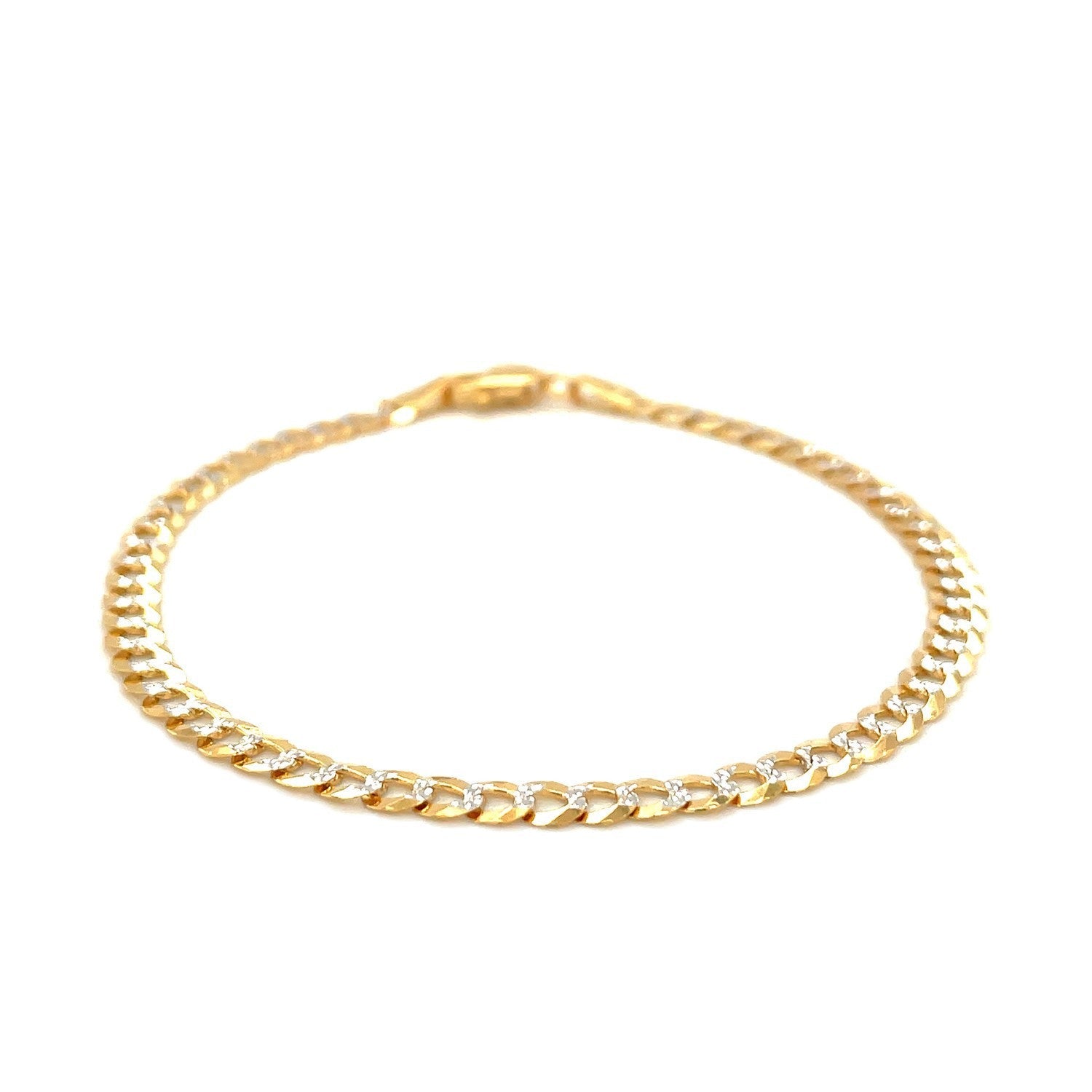 3.6mm 14k Two Tone Gold Pave Curb Bracelet by Bids.com