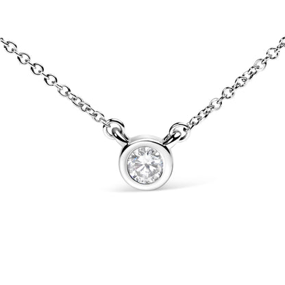 10K White Gold 1/10 Carat Round Brilliant-Cut Diamond Modern Bezel-Set Solitaire 16"-18" Pendant Necklace (H-I Color, SI2-I1 Clarity) by Bids.com
