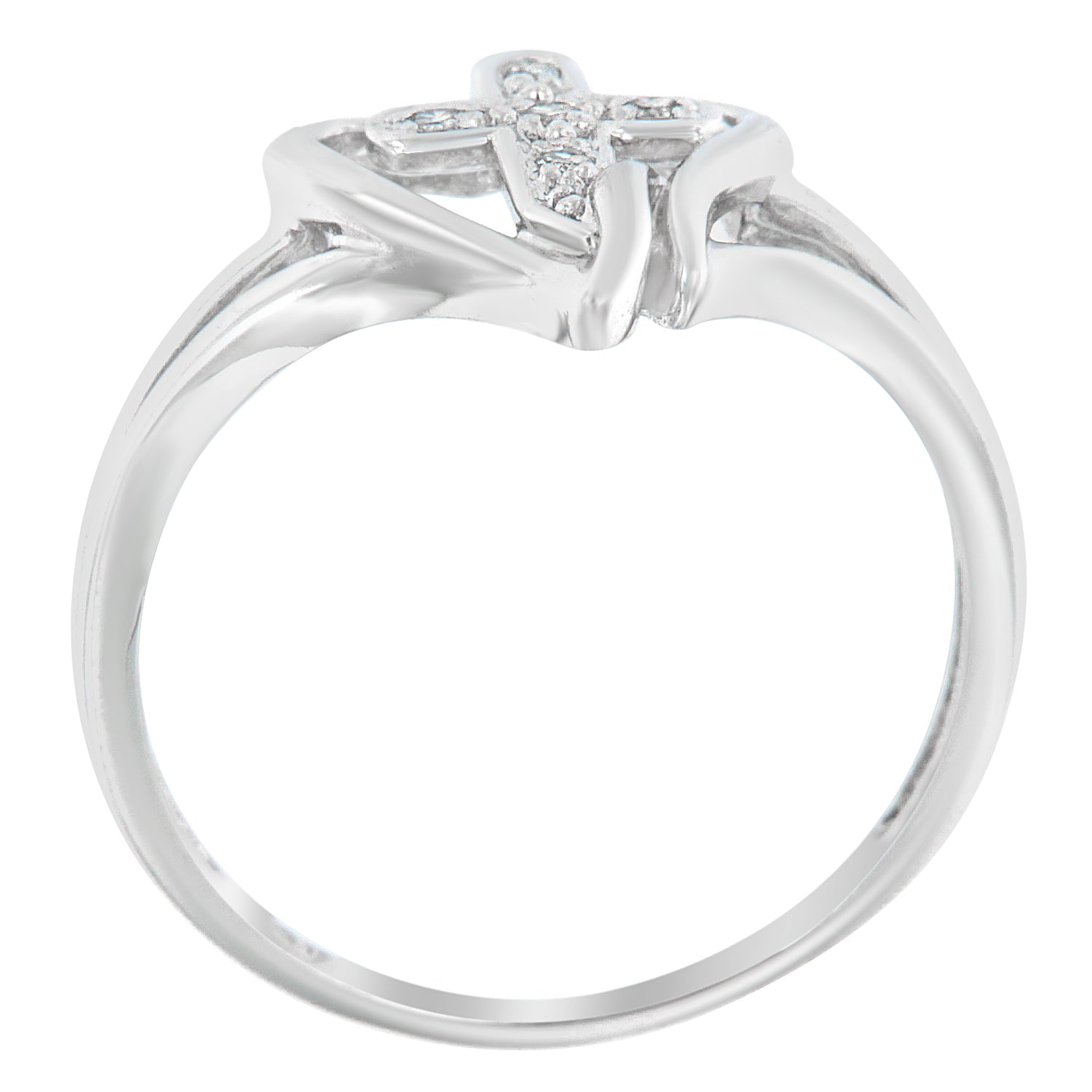 10K White Gold Diamond-Accented Cross &amp; Open Heart Promise Fashion Ring (H-I Color, I1-I2 Clarity) - Size 7 by Bids.com