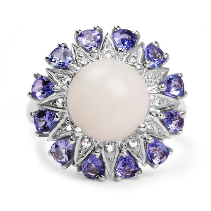 4.25 Carat Genuine Opal, Tanzanite &amp; White Topaz .925 Sterling Silver Ring by Bids.com